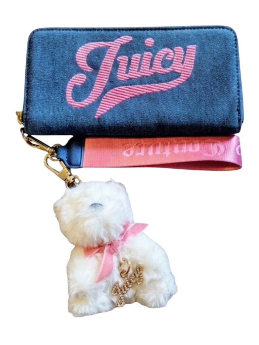 Juicy Couture Denim Juicy Monogram Long Wallet Scottie Dog Charm "Final Price"